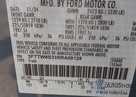 2025 Ford Maverick Lariat from USA, damaged, VIN 3FTTW8S33SRA08128